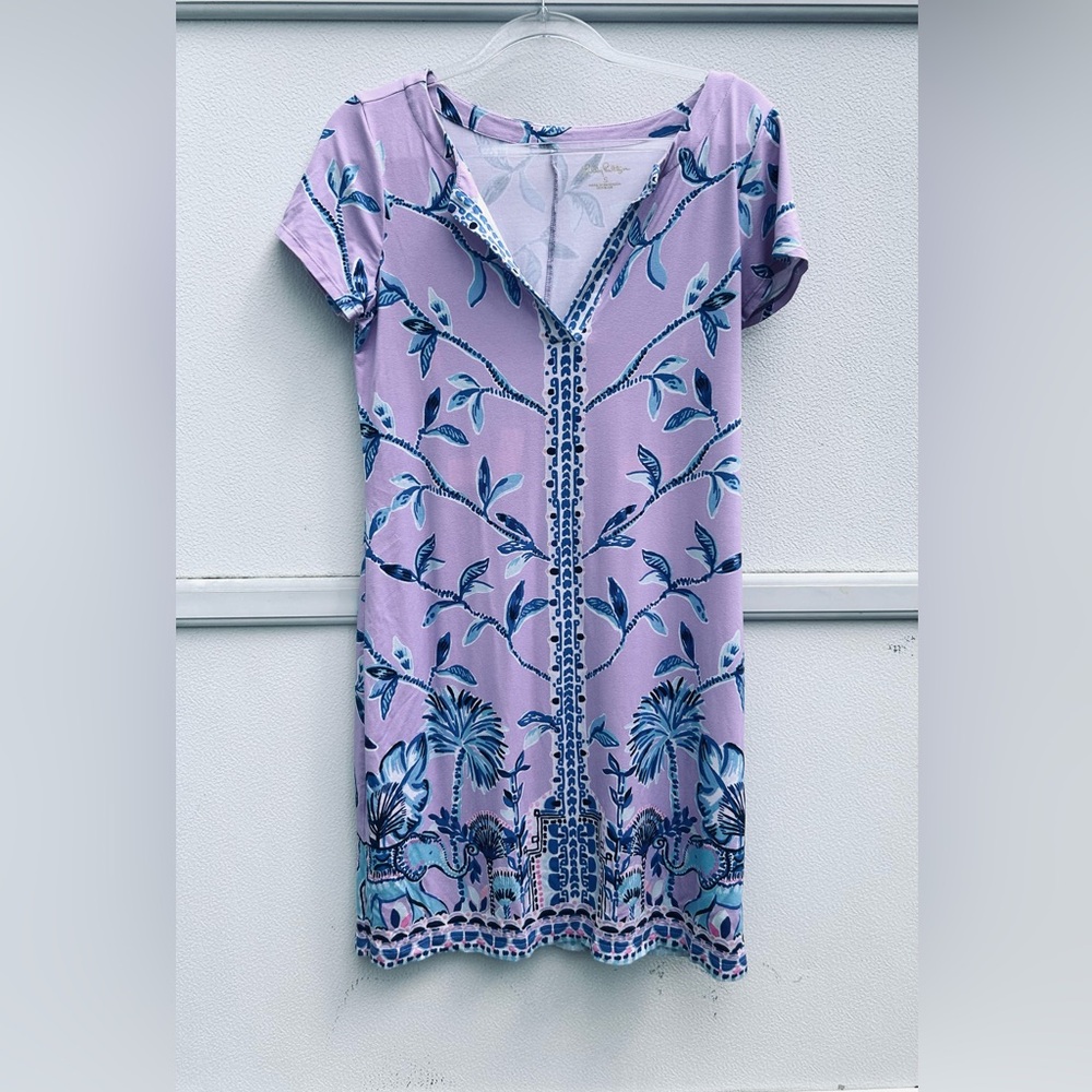 Lilly Pulitzer Dress Sz S Sophiletta SPF 50+ Pink Lavender Printed V-neck Resort - Picture 4 of 12
